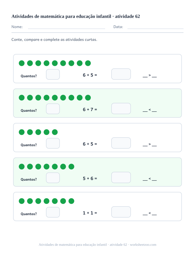 Prévia de Atividades de matemática para educação infantil, atividade 62 para imprimir