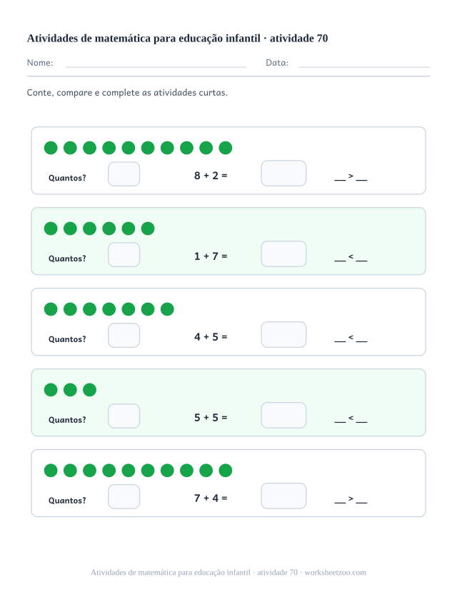 Prévia de Atividades de matemática para educação infantil, atividade 70 para imprimir