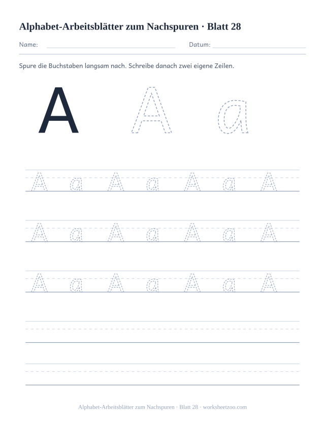 Vorschau: Alphabet-Arbeitsblätter zum Nachspuren, druckbares Arbeitsblatt 28