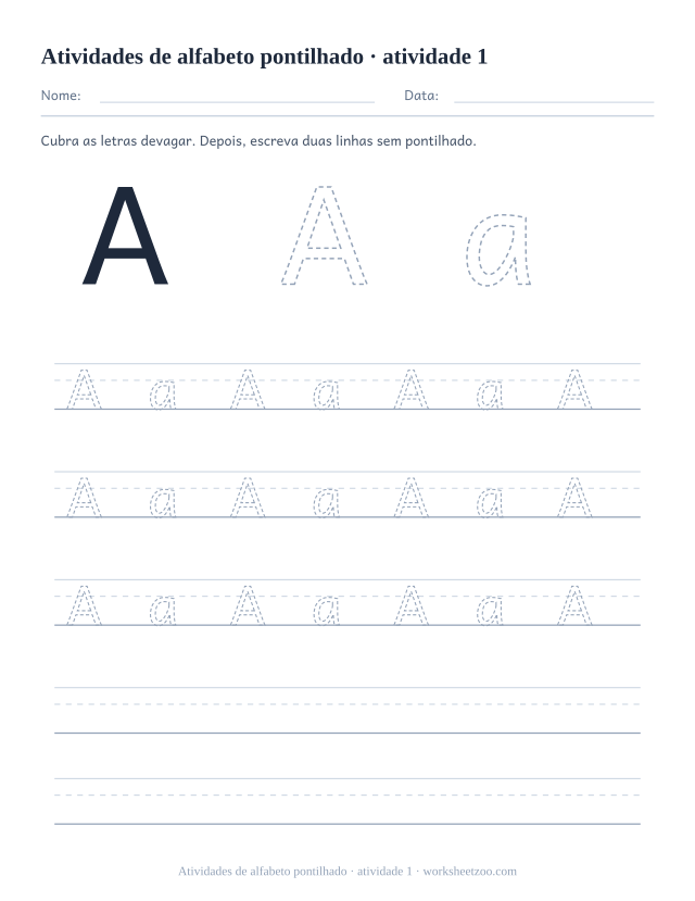 Prévia de Atividades de alfabeto pontilhado, atividade 1 para imprimir