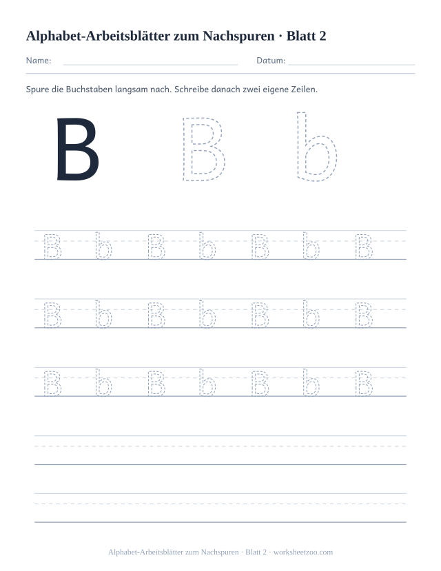 Vorschau: Alphabet-Arbeitsblätter zum Nachspuren, druckbares Arbeitsblatt 2