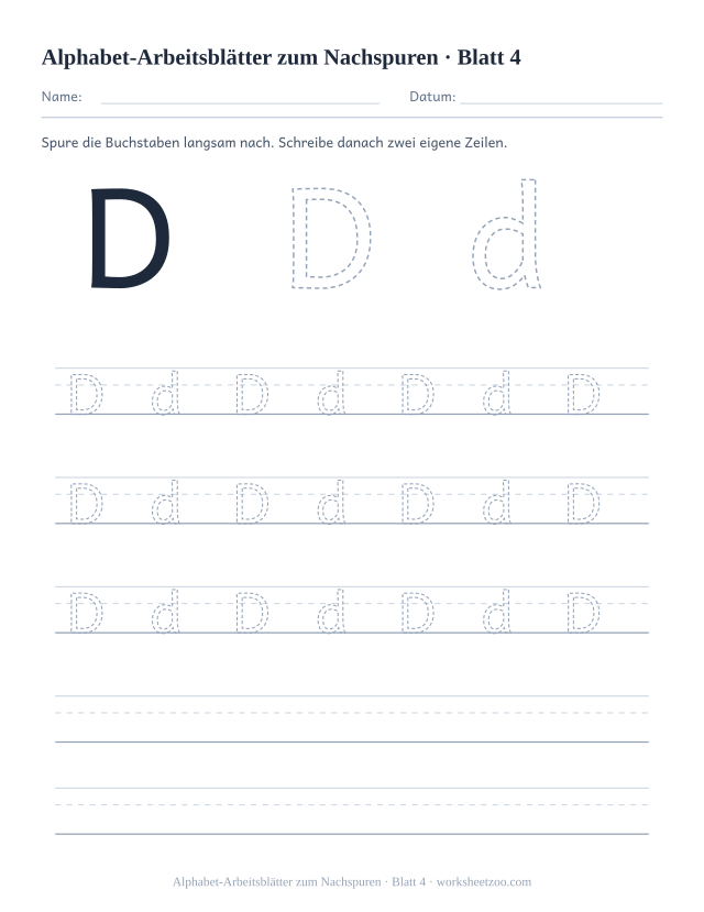 Vorschau: Alphabet-Arbeitsblätter zum Nachspuren, druckbares Arbeitsblatt 4