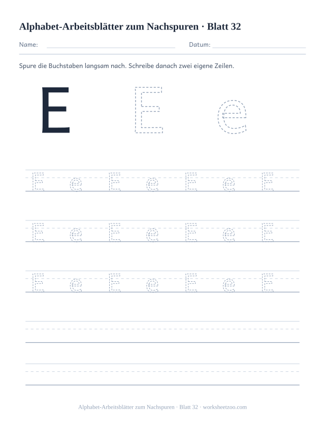 Vorschau: Alphabet-Arbeitsblätter zum Nachspuren, druckbares Arbeitsblatt 32