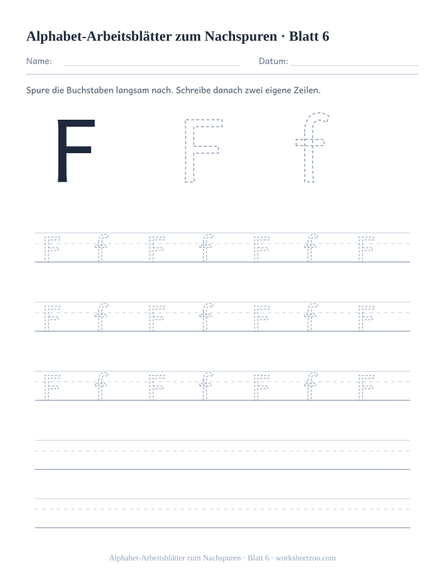 Vorschau: Alphabet-Arbeitsblätter zum Nachspuren, druckbares Arbeitsblatt 6