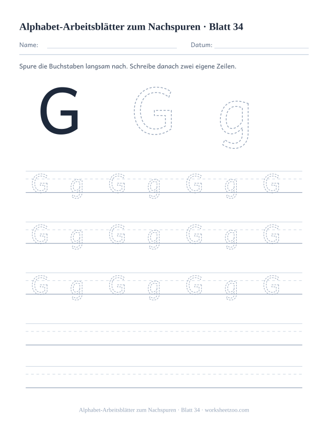Vorschau: Alphabet-Arbeitsblätter zum Nachspuren, druckbares Arbeitsblatt 34