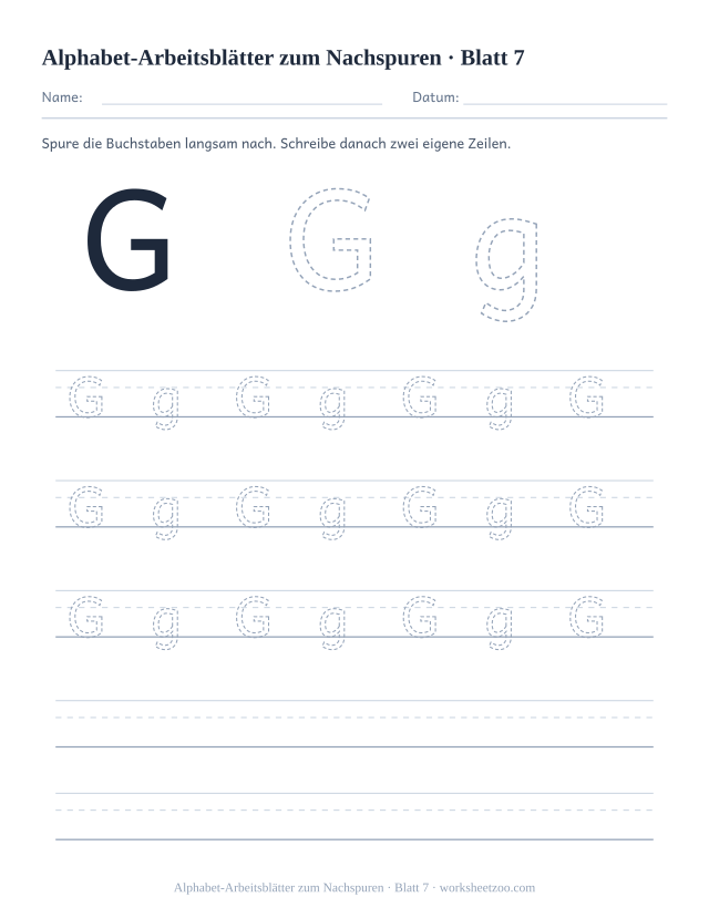 Vorschau: Alphabet-Arbeitsblätter zum Nachspuren, druckbares Arbeitsblatt 7