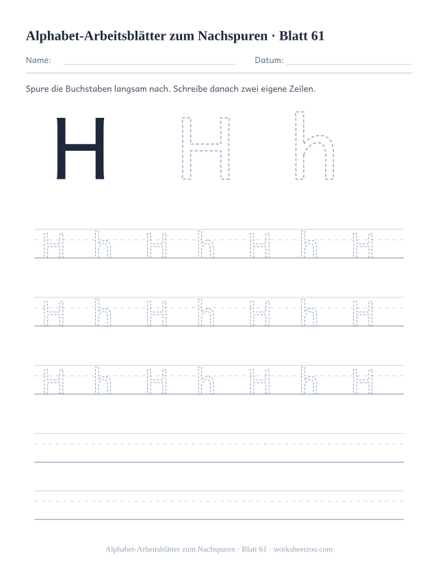 Vorschau: Alphabet-Arbeitsblätter zum Nachspuren, druckbares Arbeitsblatt 61