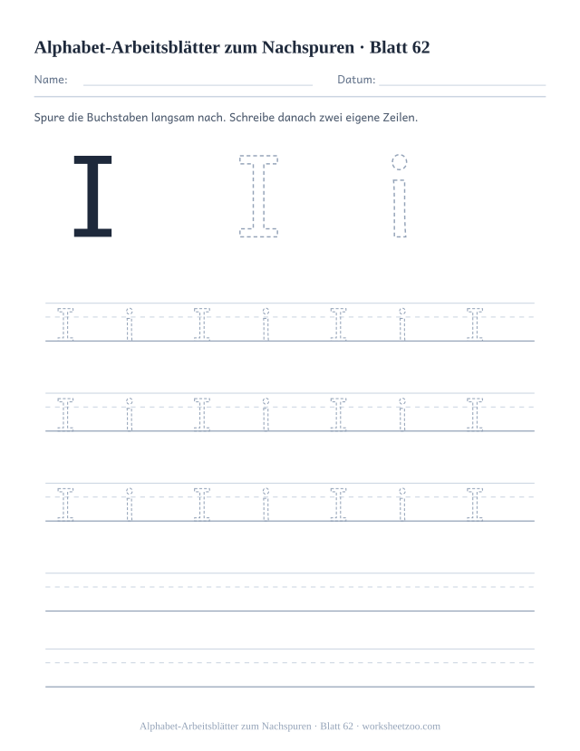 Vorschau: Alphabet-Arbeitsblätter zum Nachspuren, druckbares Arbeitsblatt 62