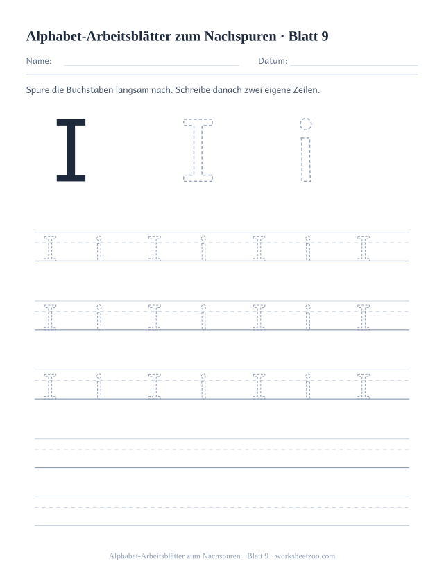 Vorschau: Alphabet-Arbeitsblätter zum Nachspuren, druckbares Arbeitsblatt 9