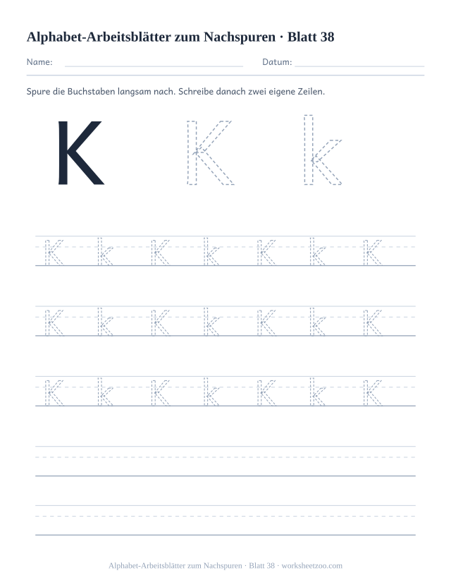Vorschau: Alphabet-Arbeitsblätter zum Nachspuren, druckbares Arbeitsblatt 38