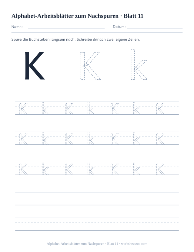 Vorschau: Alphabet-Arbeitsblätter zum Nachspuren, druckbares Arbeitsblatt 11