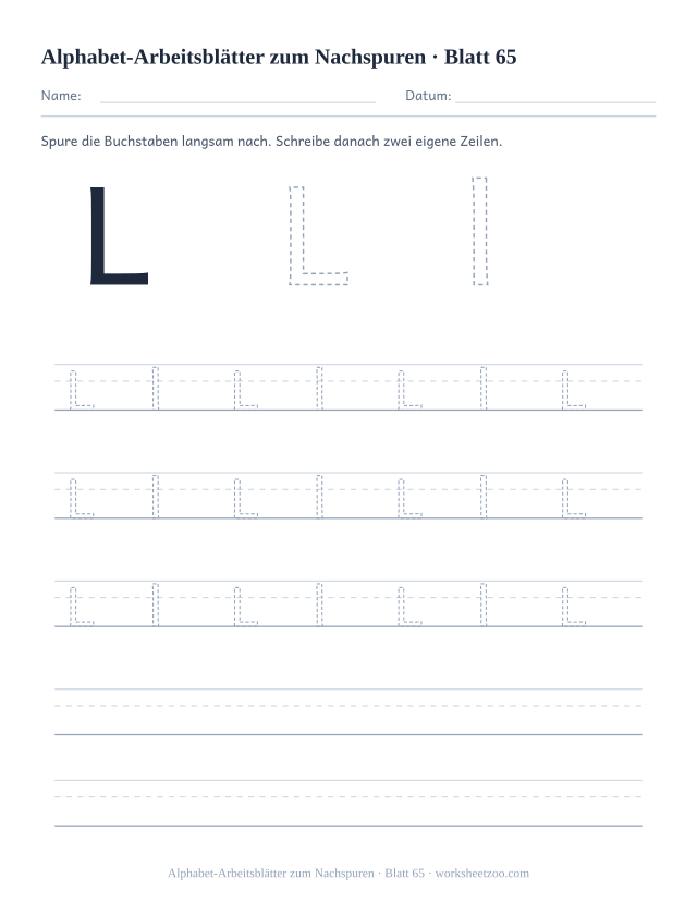 Vorschau: Alphabet-Arbeitsblätter zum Nachspuren, druckbares Arbeitsblatt 65
