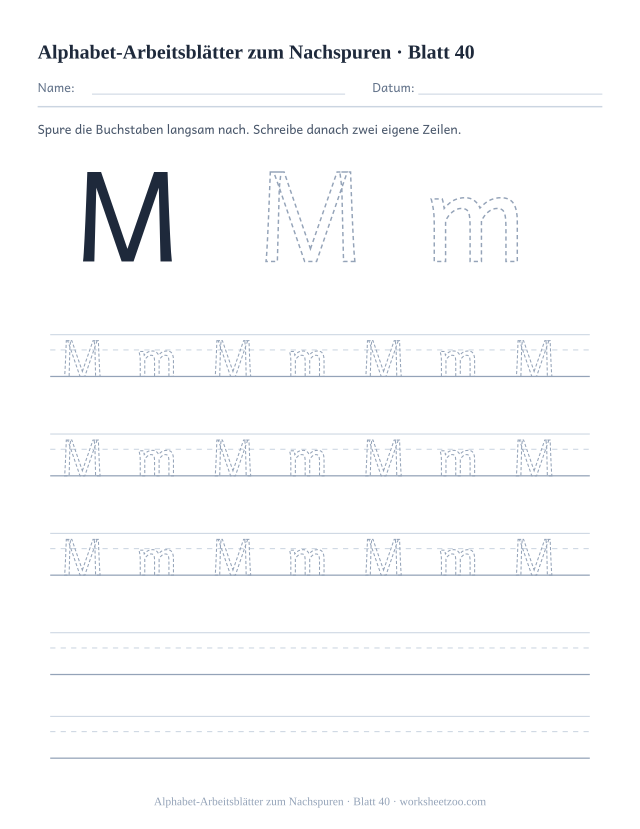 Vorschau: Alphabet-Arbeitsblätter zum Nachspuren, druckbares Arbeitsblatt 40