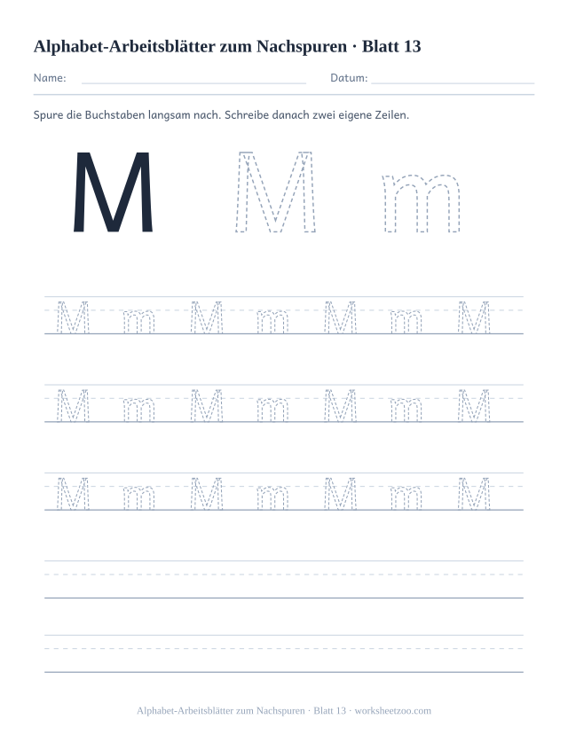 Vorschau: Alphabet-Arbeitsblätter zum Nachspuren, druckbares Arbeitsblatt 13
