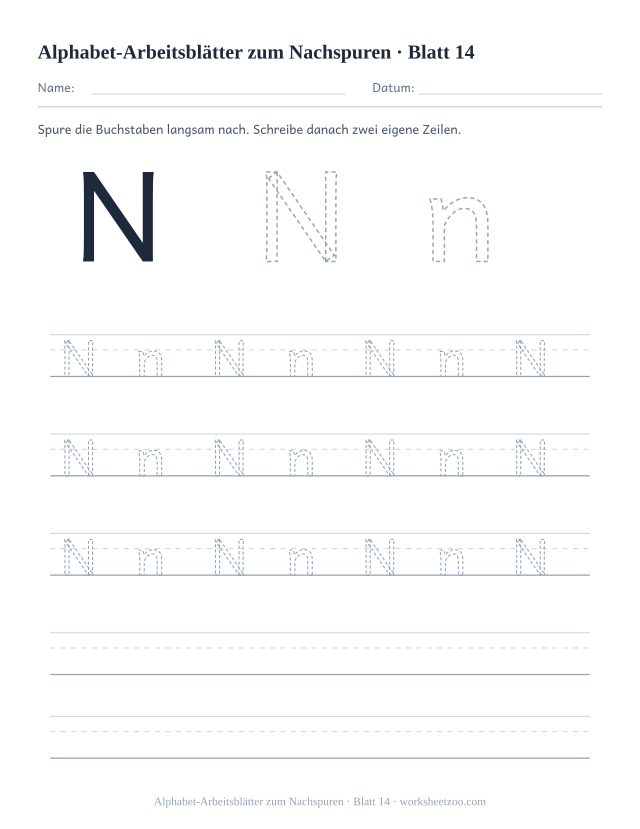 Vorschau: Alphabet-Arbeitsblätter zum Nachspuren, druckbares Arbeitsblatt 14