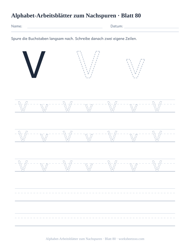 Vorschau: Alphabet-Arbeitsblätter zum Nachspuren, druckbares Arbeitsblatt 80
