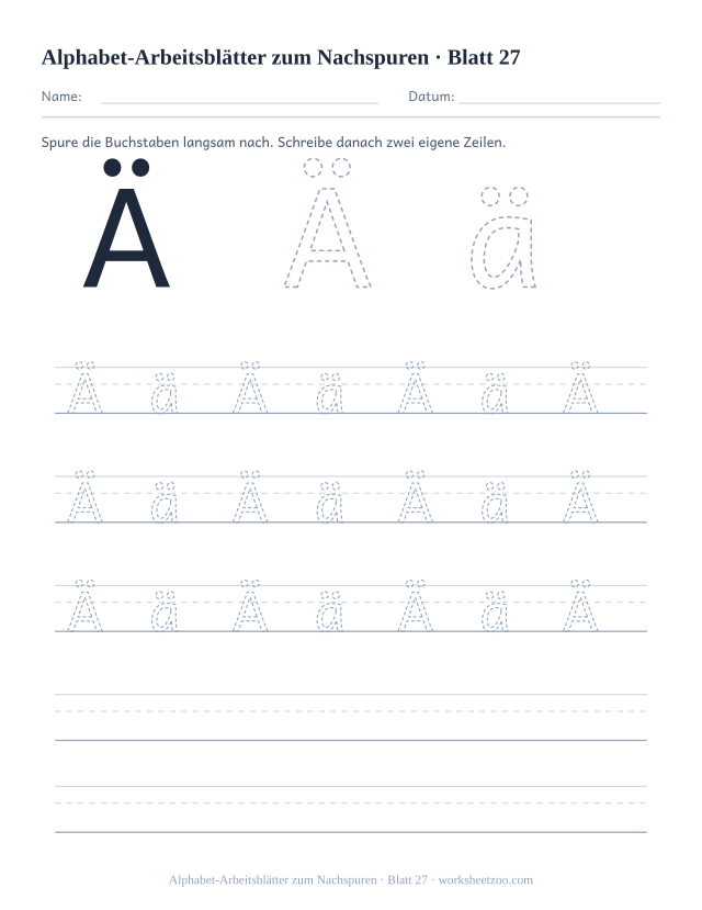 Vorschau: Alphabet-Arbeitsblätter zum Nachspuren, druckbares Arbeitsblatt 27