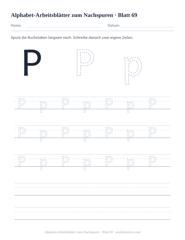 Vorschau: Alphabet-Arbeitsblätter zum Nachspuren, druckbares Arbeitsblatt 69