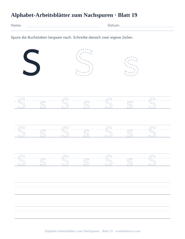 Vorschau: Alphabet-Arbeitsblätter zum Nachspuren, druckbares Arbeitsblatt 19