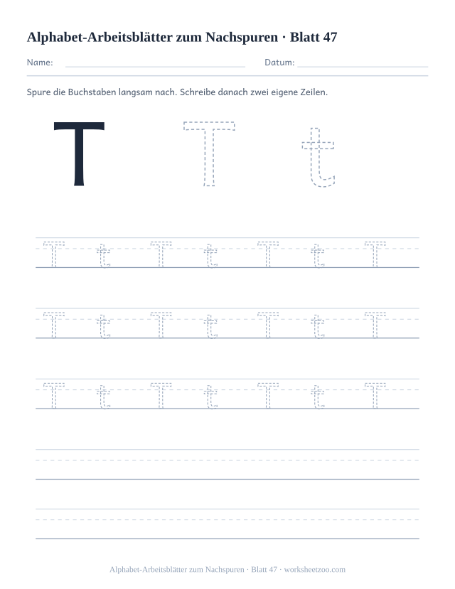 Vorschau: Alphabet-Arbeitsblätter zum Nachspuren, druckbares Arbeitsblatt 47