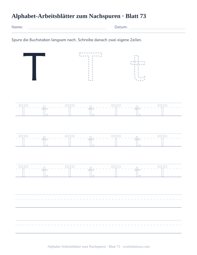 Vorschau: Alphabet-Arbeitsblätter zum Nachspuren, druckbares Arbeitsblatt 73
