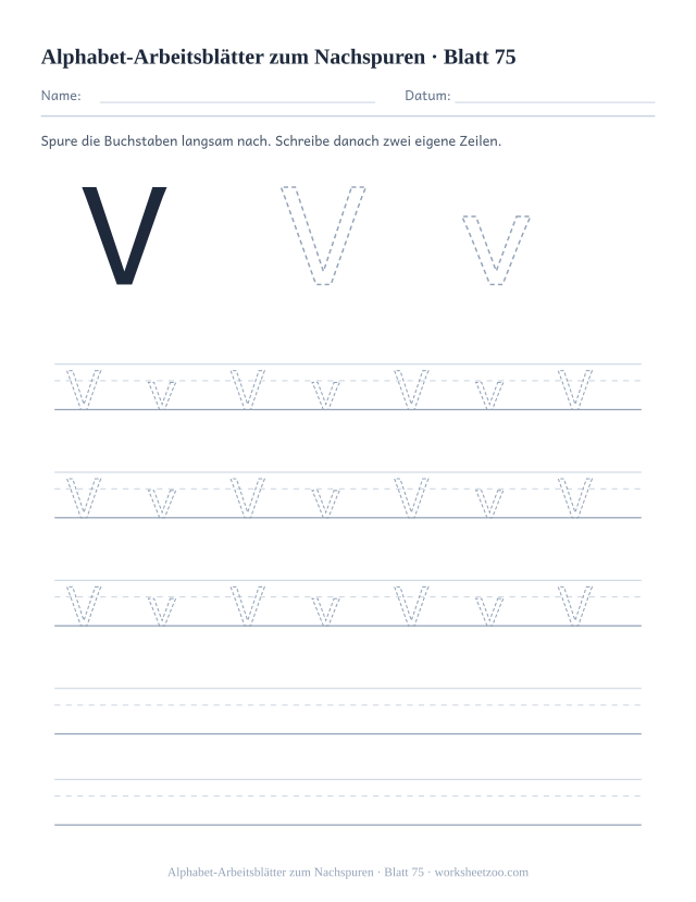 Vorschau: Alphabet-Arbeitsblätter zum Nachspuren, druckbares Arbeitsblatt 75