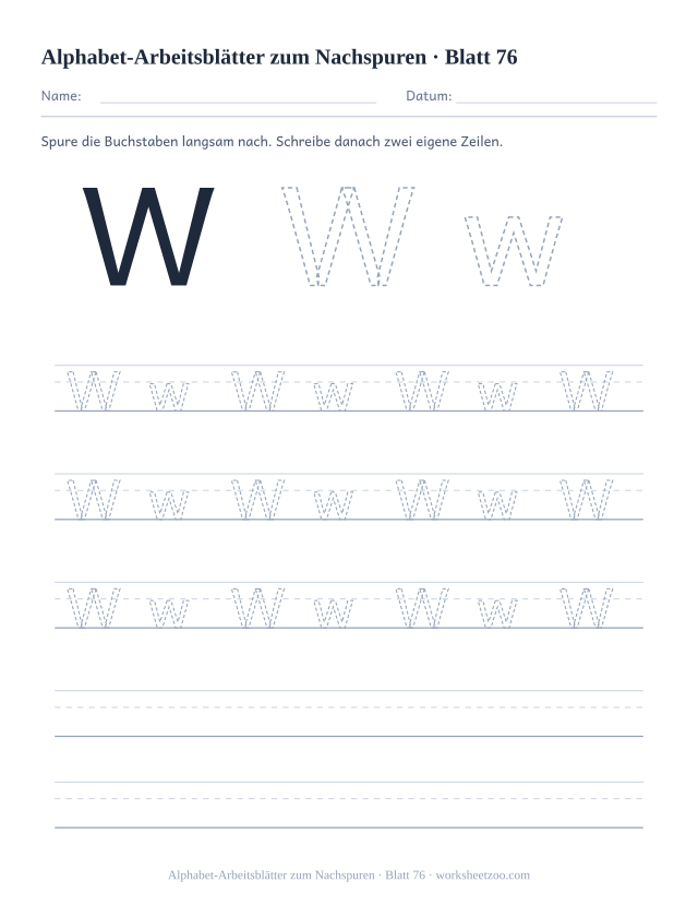 Vorschau: Alphabet-Arbeitsblätter zum Nachspuren, druckbares Arbeitsblatt 76