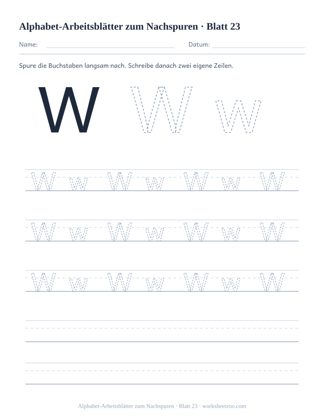 Vorschau: Alphabet-Arbeitsblätter zum Nachspuren, druckbares Arbeitsblatt 23