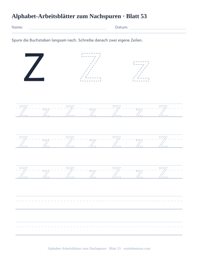Vorschau: Alphabet-Arbeitsblätter zum Nachspuren, druckbares Arbeitsblatt 53