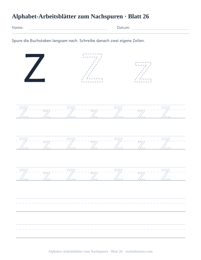 Vorschau: Alphabet-Arbeitsblätter zum Nachspuren, druckbares Arbeitsblatt 26