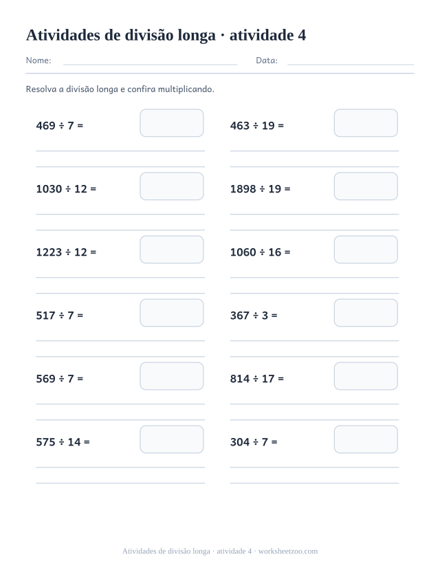 Prévia de Atividades de divisão longa, atividade 4 para imprimir