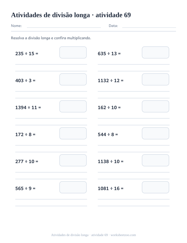 Prévia de Atividades de divisão longa, atividade 69 para imprimir
