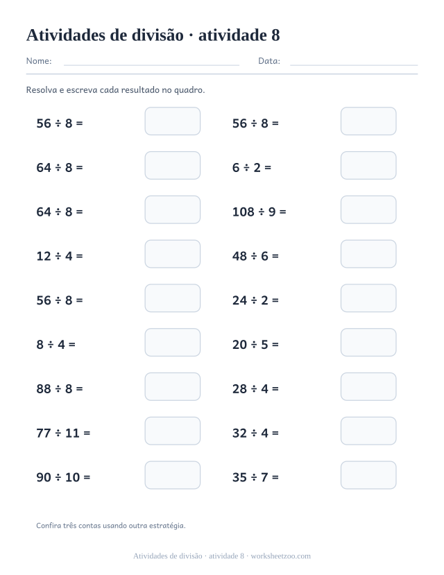 Prévia de Atividades de divisão, atividade 8 para imprimir