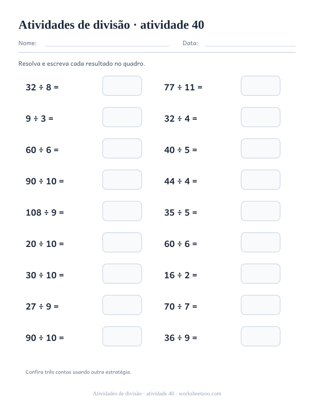 Prévia de Atividades de divisão, atividade 40 para imprimir