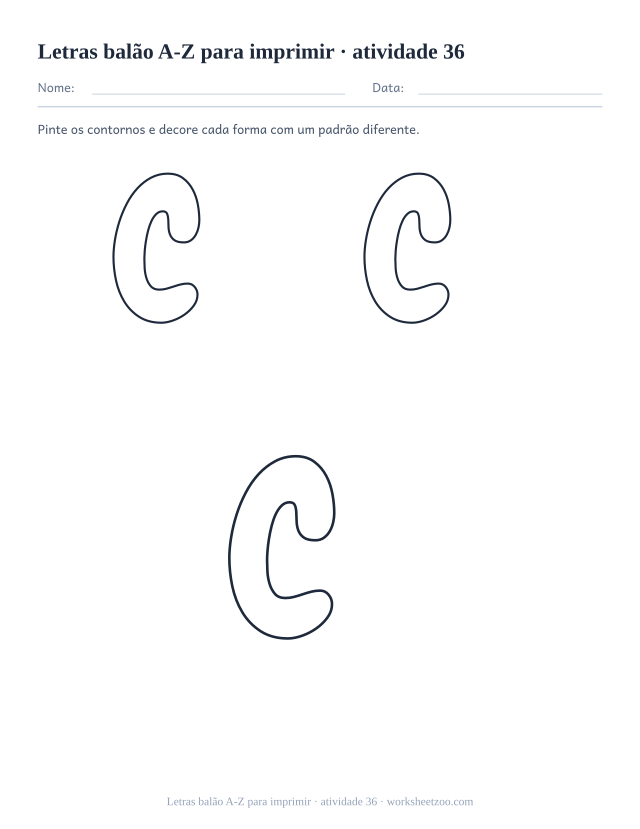 Prévia de Letras balão A-Z para imprimir, atividade 36 para imprimir