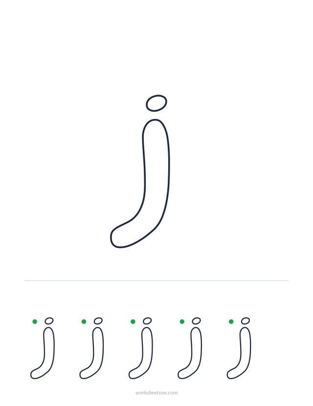 Printable lowercase bubble letter j, a big rounded outline letter to colour and trace