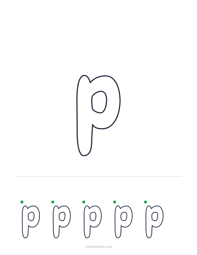 Printable lowercase bubble letter p, a big rounded outline letter to colour and trace