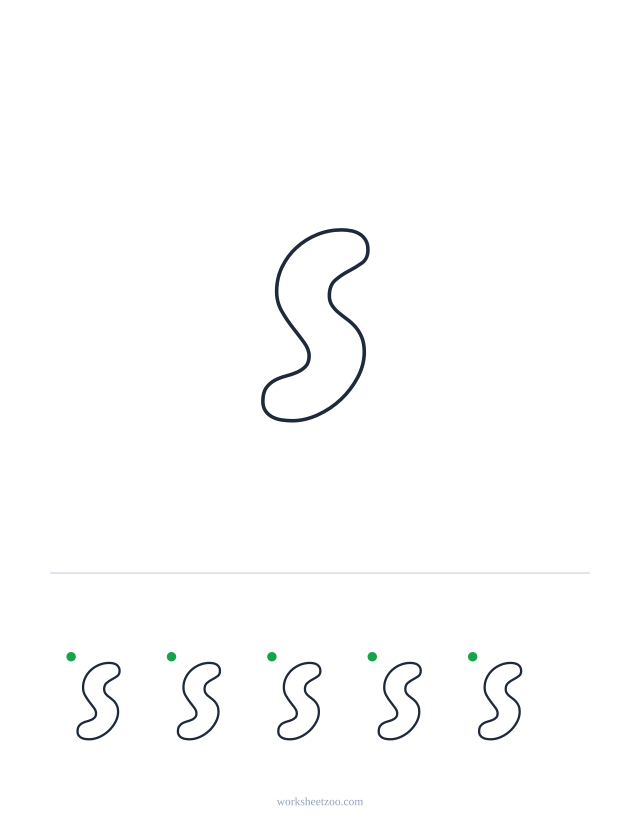 Printable lowercase bubble letter s, a big rounded outline letter to colour and trace