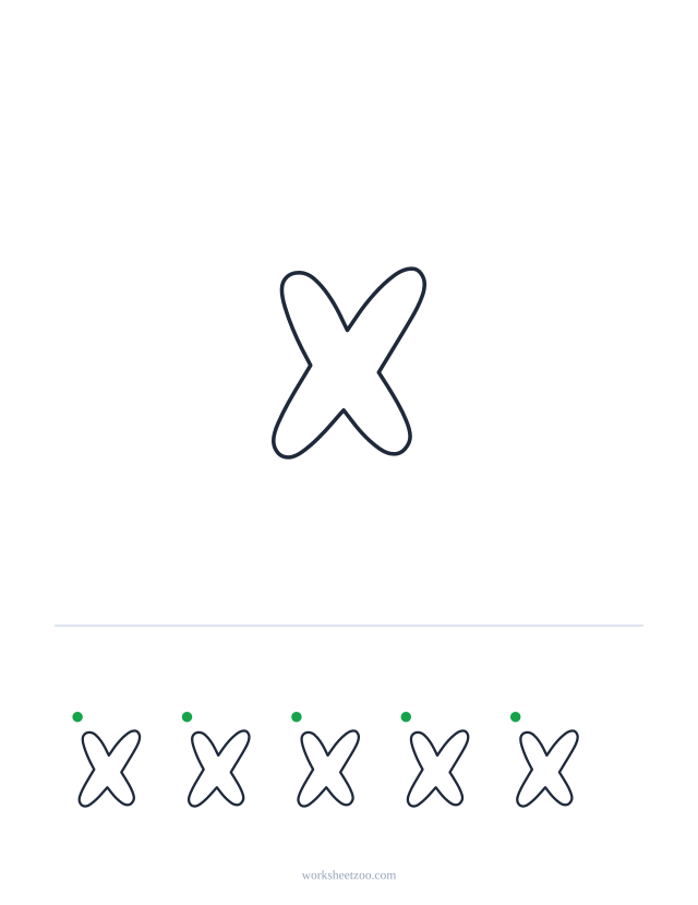 Printable lowercase bubble letter x, a big rounded outline letter to colour and trace
