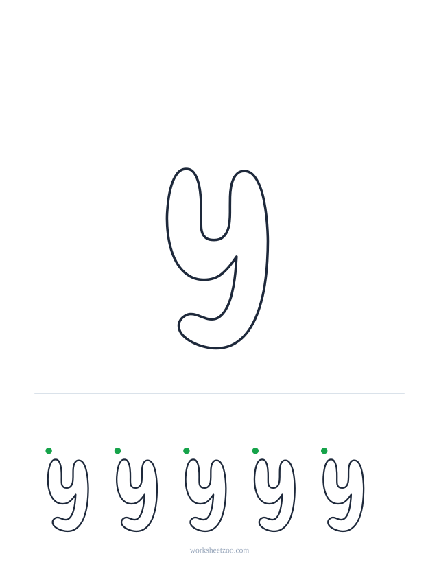 Printable lowercase bubble letter y, a big rounded outline letter to colour and trace