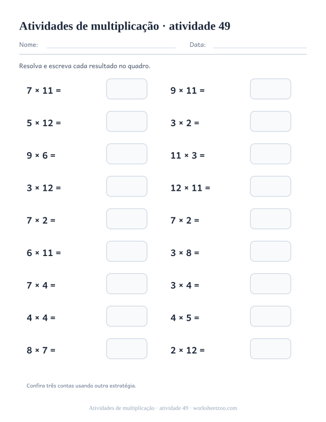 Prévia de Atividades de multiplicação, atividade 49 para imprimir