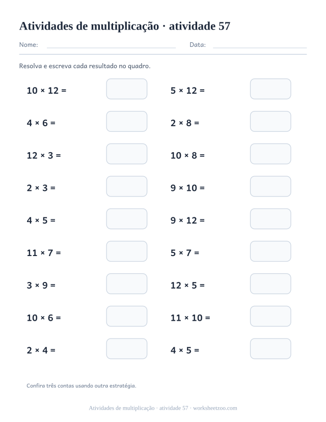 Prévia de Atividades de multiplicação, atividade 57 para imprimir