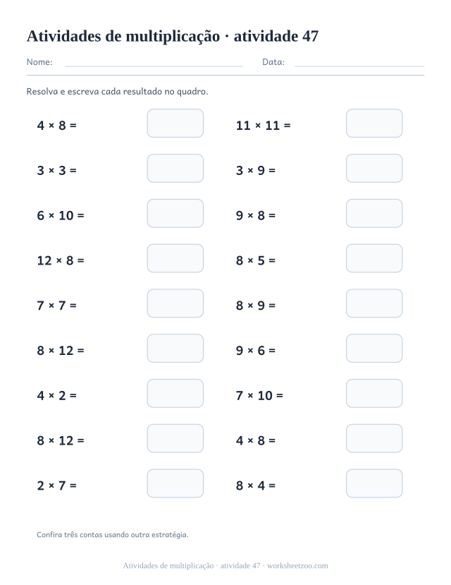 Prévia de Atividades de multiplicação, atividade 47 para imprimir