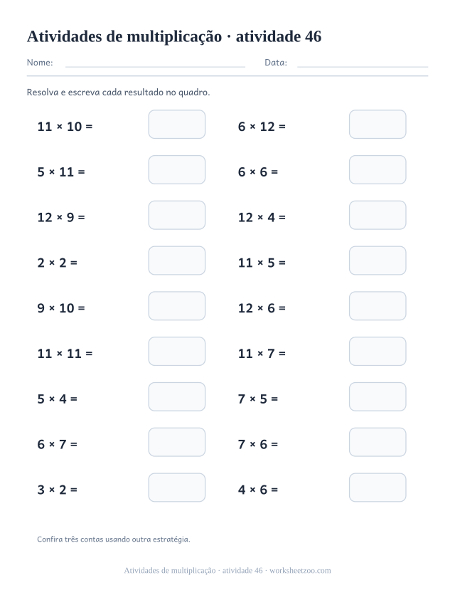 Prévia de Atividades de multiplicação, atividade 46 para imprimir
