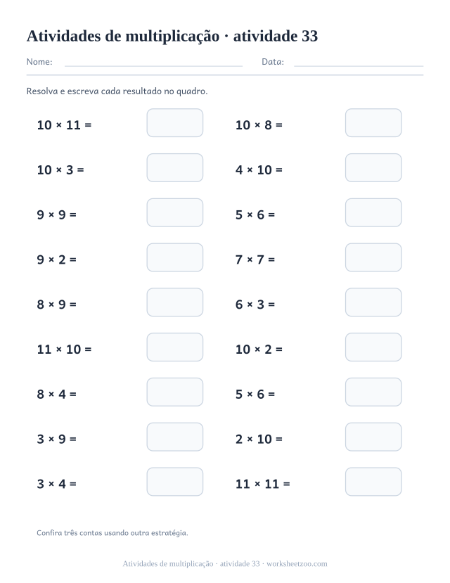 Prévia de Atividades de multiplicação, atividade 33 para imprimir