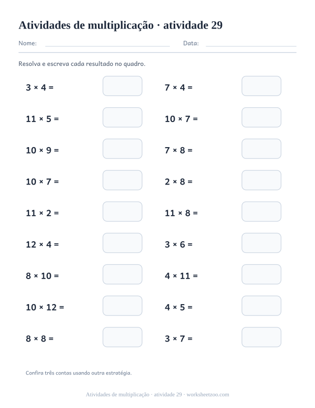 Prévia de Atividades de multiplicação, atividade 29 para imprimir