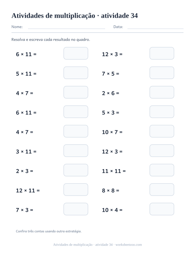 Prévia de Atividades de multiplicação, atividade 34 para imprimir