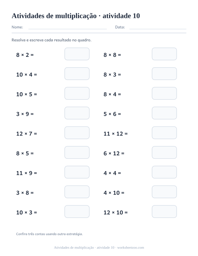 Prévia de Atividades de multiplicação, atividade 10 para imprimir