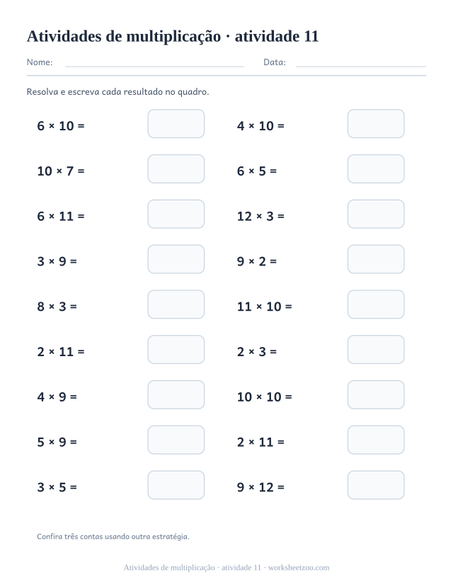 Prévia de Atividades de multiplicação, atividade 11 para imprimir