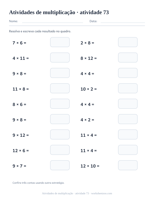 Prévia de Atividades de multiplicação, atividade 73 para imprimir